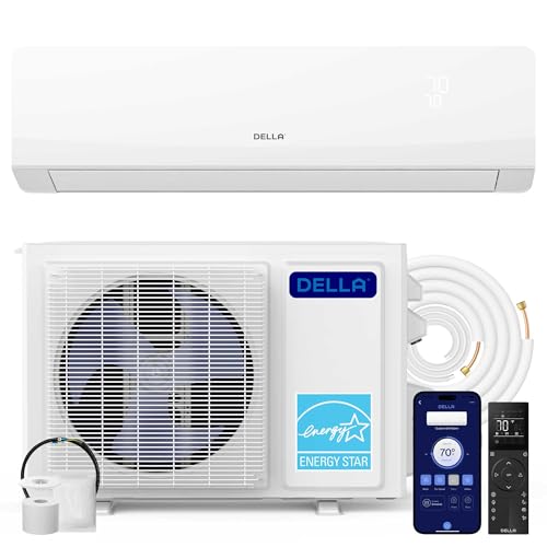 DELLA Serena Series 9800 BTU Mini Split AC, Energy Star 22 SEER2 115V, 0.82 Ton Inverter Heat Pump Ductless AC System for Rooms up to 400 Sq.Ft, WiFi & Alexa Control, Pre-Charged, 16.4ft Install Kit