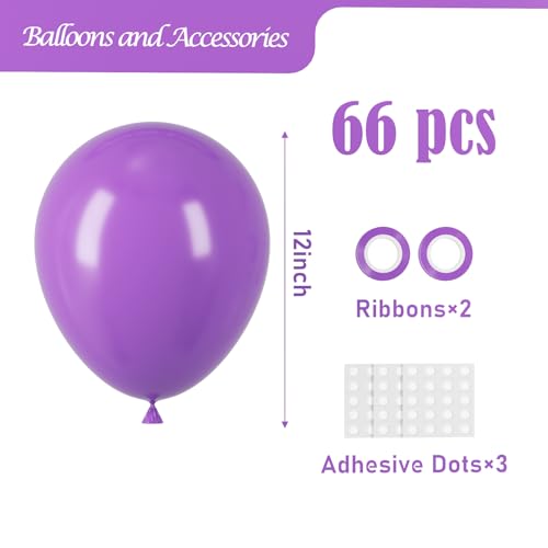 Image of Voircoloria Purple Balloons, 66pack 12inch Purple Latex Party Balloons for Halloween, Graduation, Wedding, Birthday, Baby Shower, Anniversary, Valentine's Day Party Decorations