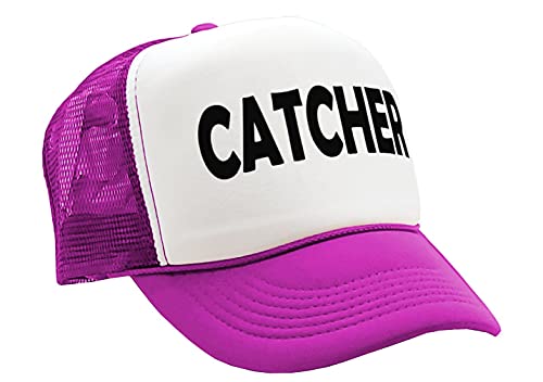 Catcher - Pitcher Funny LGBTQ Gay Rights - Vintage Retro Style Trucker Cap Hat (Neon Pink)