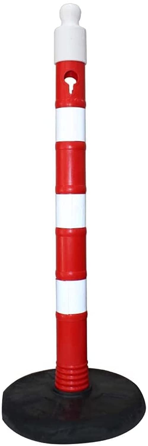 Reflective Delineator Post 110CM Red with PVC Weighted Base | Barrier Post with Threaded Socket for Parking Lots, Construction, and Roadways | Traffic Safety Bollard
