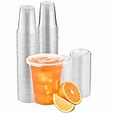 Green Direct 10 oz. Disposable Cups With Lids | Clear Plastic Cups With Lids | Iced Coffee Cups For Bubble Boba Tea | Cup and Flat Lid For Cold Drinking & Smoothie 50 Sets