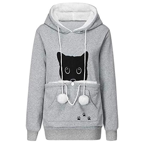KIMODO Women's Sweatshirt Animal Pouch Hoodie Thicken Tops Carry Cat/Dog Breathable Pullover Blouse Front Pocket Cover