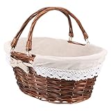 Yardwe Cesta de Picnic Tejida a Mano de Mimbre con Forro de Algodón Marrón, Tamaño Mediano (32x25x14 Cm), Cesta Multifuncional para Almacenamiento de Frutas, Verduras y Bocadillos,