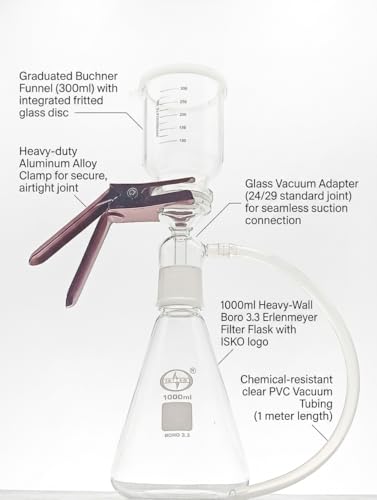 Image of ISKO Borosilicate Glass Membrane Filtering Assembly Milipore Assembly with 500 ml Cup 1000 ml Flask (1 Set)