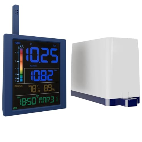Ecowitt WN1700 Kit pluviometro, ricevitore dati meteorologici WiFi per pluviometro WN20, con display LCD a colori integrato per, risoluzione precipitazioni 0,3 mm, 4,9 pollici