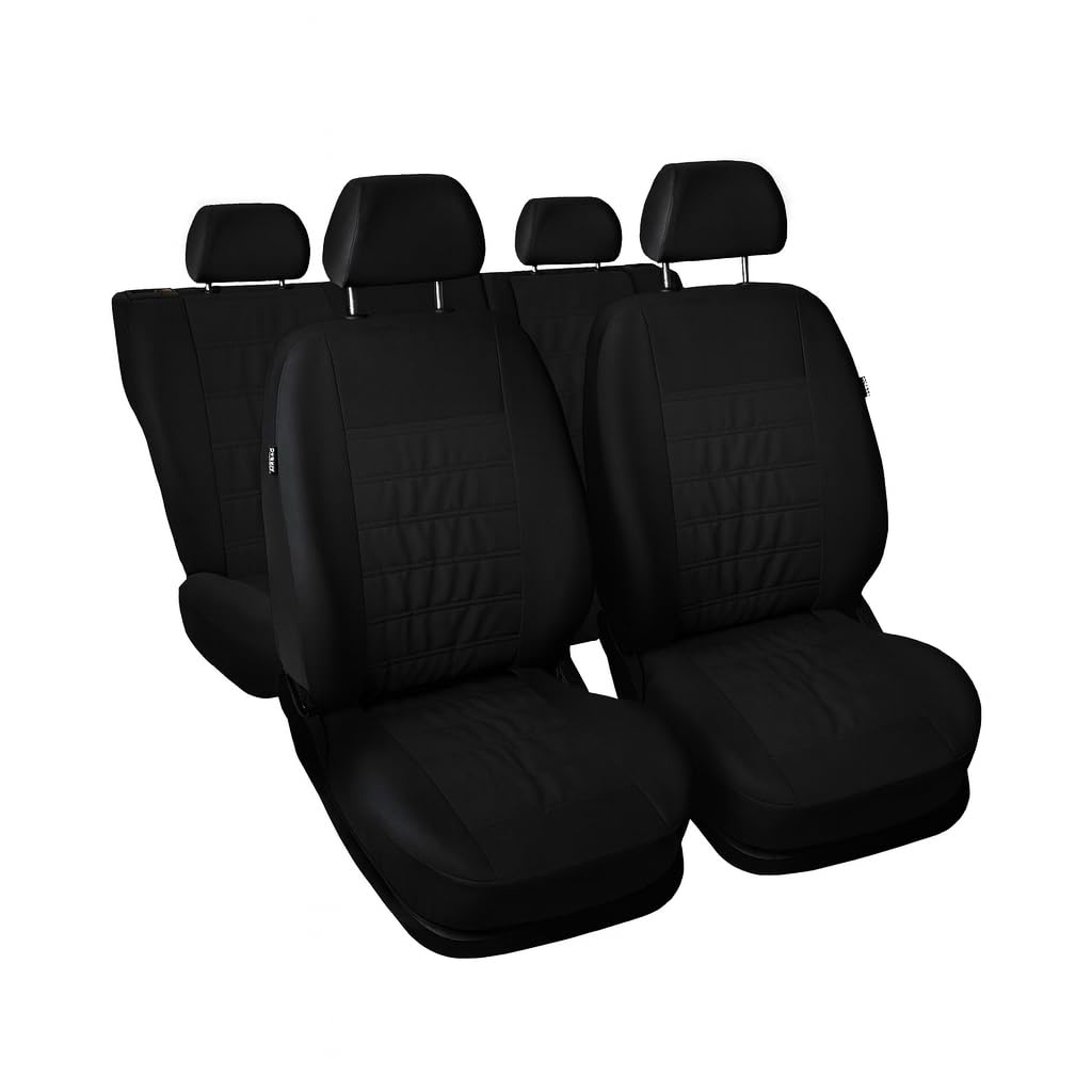 Autositzbezüge universal Auto Sitzbezüge kompatibel mit Chrysler PT Cruiser Kunstleder und Polyester Autoschonbezüge Schwarz Sitzauflage Vorne und Hinten