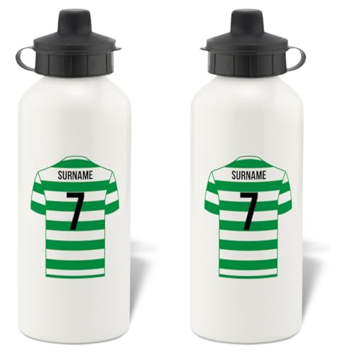Botella de agua de aluminio personalizada con diseño de camiseta de fútbol para los aficionados de Celtic FC - 600ml - White Botella