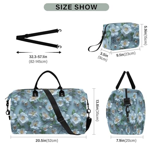 Duffel Bags Modern 3d Rendering Jasmine Aqua Weekender Bag with Adjustable Strap for Business Trips Foldable bolso para mujer3