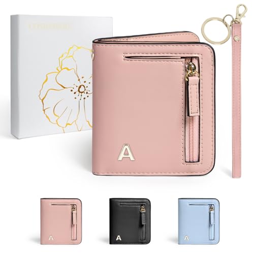 COSHAYSOO Teen Girl Gifts Trendy Stuff Initial RFID Wallet Small, Personalized Graduation Birthday Gift Idea for College Teenage Girls 12 13 14 15 16 17 18 19 20 21 Year Old Trip Favors Pink Letter A