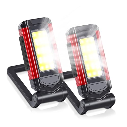 2 Pièce Lampes LED Rechargeables,Torche LED magnétique,Lampe d'inspection,Lampe Torche Magnétique d'extérieur,Support Rotatif à 360° et crochet pliable à 240°,pour Auto, Atelier, Camping et Urgences