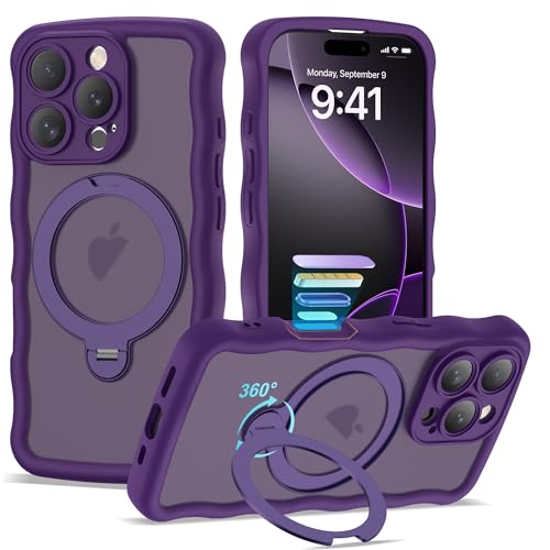 Coque iPhone 16 Pro avec anneau magnétique rotatif et support invisible vagues