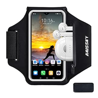 HAISSKY high quality running phone armband with Airpods bag cell - A large zipper pocket that can hold earbuds & car key. Touchscreen friendly, Water-resistant and Anti-slip design.