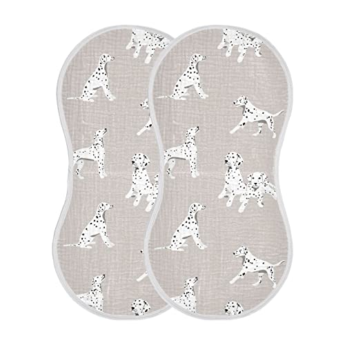 Dalmatian Puppy Pattern On Grey Muslin Burp Cloths for Baby 2 Pack 100% Cotton Baby Washcloths Bibs for Boy Girl