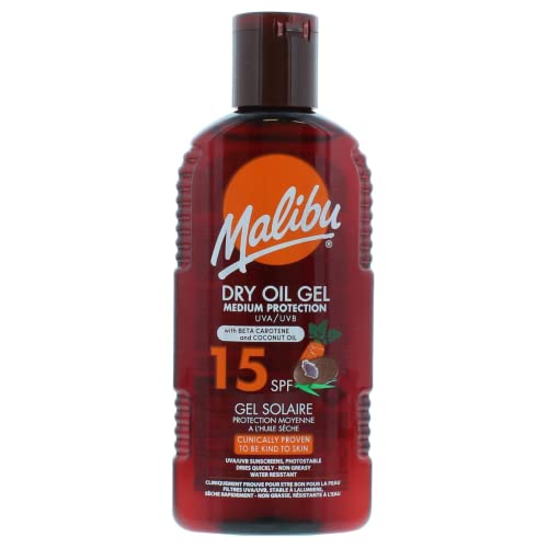 Malibu Sun SPF 15 Non-Greasy Dry Oil Gel with Beta Carotene and Coconut Oil, Water Resistant, 200ml