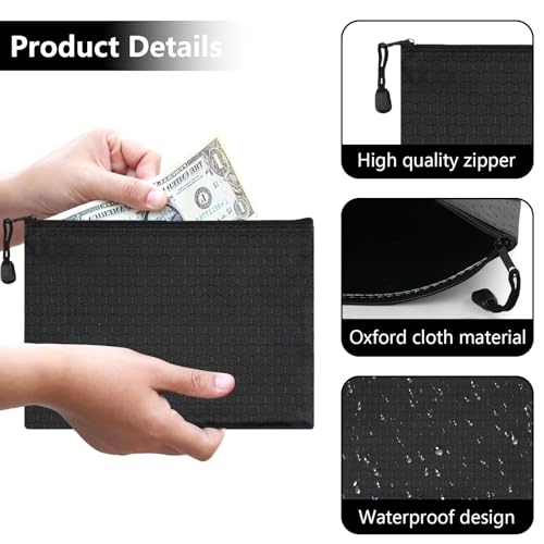 10 Stück Geldtaschen, Wasserdicht Banktasche A5 Dokumententasche Schwarz Geldmappe Reißverschlusstasche Oxford Geldtasche mit Reißverschluss für Schule Büro