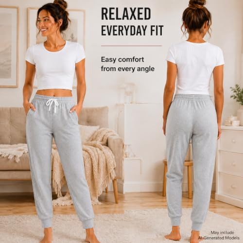 Image of Essential Elements Womens 3 Pack 100% Cotton Joggers Lounge PJ Sweatpants