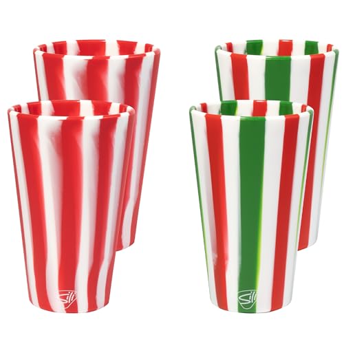 Silipint Silicone Pint Glasses, Unbreakable & Reusable 16-Ounce Silicone Cups for Indoor & Outdoors, Hippy Hop, Pack of 4