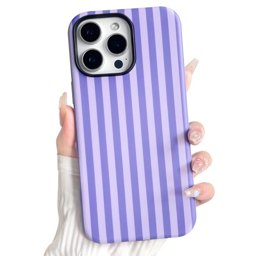 NITITOP Compatible with iPhone 16 Pro Max Case Matte Cute Vertical Stripes for Women Girls Men Boy Striped Pattern Hybrid 2 Layers Back Shockproof Protective Cover - Purple by NITITOP - Used condition - CA$8.13