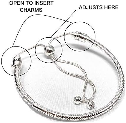 Bolenvi European Charm Bracelet - Adjustable 3mm 925 Sterling Silver Snake Chain for Charms, Compatible with Pandora Beads & Pendants - Clip On/Off Sliding Bracelet - Image 2