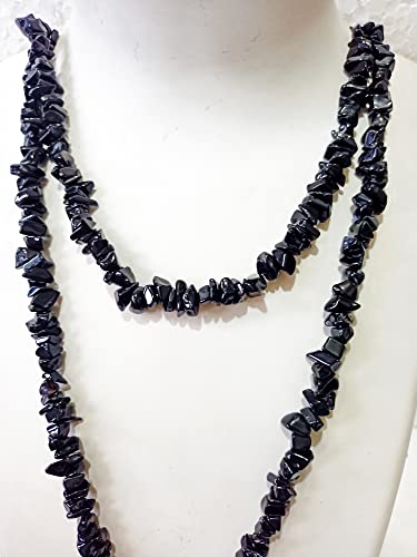 Natural Black Onyx Nuggets Necklace 34 Inch, Onyx Chips/Uncut, Beads Size 3X2 To 6X3 Mm Approx, Endless Strand #TOP2