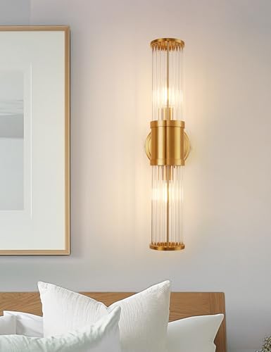 Image of DORESshop Copper Wall Sconce, 19.6 inch Sconces Lighting, 2-Light Modern Light Fixtures, Bathroom Vanity Light for Living Room, Bedroom, Sconces Wall Decor
