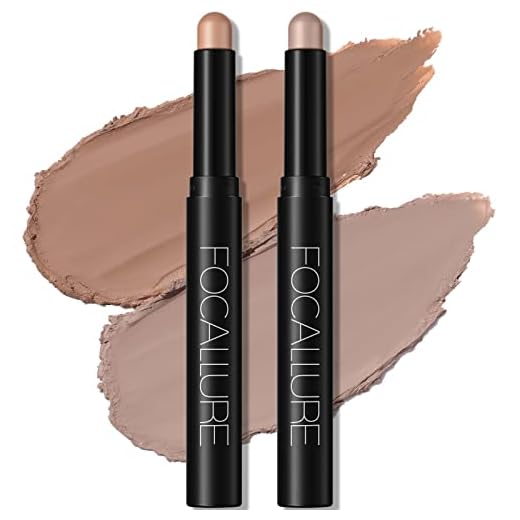FOCALLURE 2 Pcs Shimmer Cream Eyeshadow Stick,Brightener Eyeshadow Pencil Crayon,Highlighter Eye Shadow Stick Sets with Crease-proof Formula,Long Lasting Waterproof Eye Shadow Make Up (Smoky Brown)