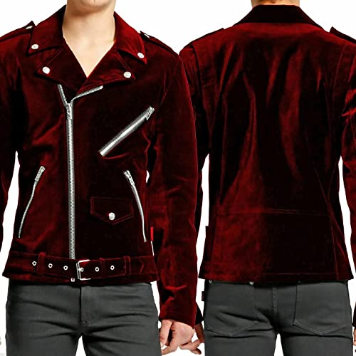 Darkrock Gothic Motor Bike Maroon Velvet Motorcycle Jacket Punk Fetish EMO Biker Jacket2