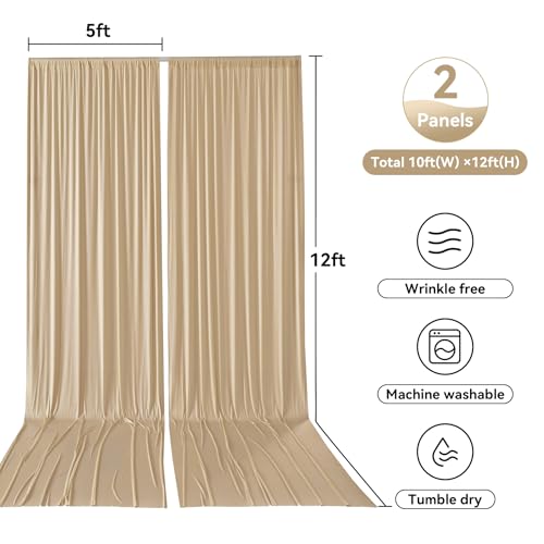 Image of 10x12 ft Wrinkle Free Champagne Backdrop Curtain for Wedding Parties, Silky Polyester 2 Panels 12 ft Long Photo Backdrop Drapes Back Drop Cloth for Birthday Photography Background
