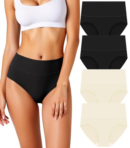 HOHOCHIN Women's Seamless Underwear High Waisted Tummy Control No Show Panties Full Coverage Stretch Briefs 4 Pack (US, Alpha, Medium, Regular, Regular, D-4 Pack-2 Color)