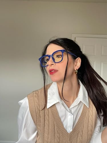 Image of VISOONE Square TR90 Lightweight Anti Glare UV400 Gaming Computer Glasses | 99% Digital Screen Filter Non-Prescription Clear Lens Oversized Frame Trendy Fashion Blue Light Blocking Women Men NOE