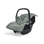 Jollein Fußsack River Knit Ash Green - Für Babyschale Kinderautositz Gruppe 0+ und Kinderwagen - Für 3-Punkt- und 5-Punkt-Gurt - Wellenförmiges Strickmuster und Fleece Futter - Grün