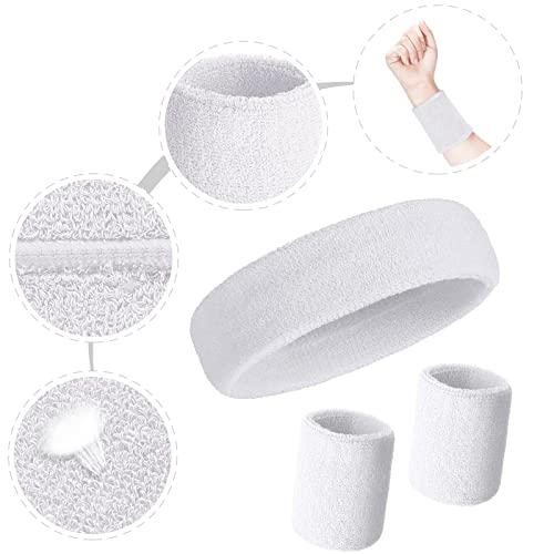 Image of Bememo 6 Pcs Neon Sports Sweatbands Set Sports Competitions Sweatbands 2 Headband 4 Wristbands Breathable Terry Cloth Athletic Bands for Team Soccer Spirit 80s Costumes Cosplay
