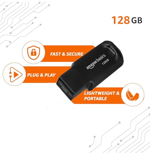 Image of Amazon Basics 128 GB Flash Drive | USB 2.0 E Series | Temperature, Shock and Vibration Resistant | Plastic Body Finish