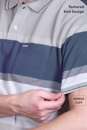 Image of GODFREY Striped Tshirt Shirts Men Cotton Polo T Shirt for Man with Pocket - Regular Fit Half Sleeve Collar T Shirts for Men
