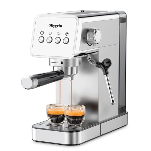Ollygrin Espresso Machine,20 Bar Semi-Automatic Espresso Maker with Milk Frother,Compact Stainless Steel Coffee Machine with 40oz Removable Water Tank for Cappuccino,Latte, Americano,Sliver for Home