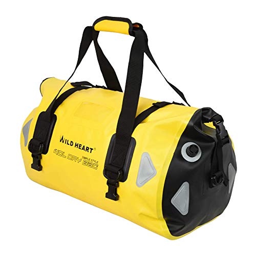 WILD HEART Waterproof Duffel Bag 40L 66L 100L with Welded Seams for Kayaking, Camping, Boating,Motorcycle (40L Yellow with Binding Rope)
