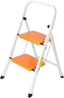 Folding 2/3/4 Step Ladder,Step Ladder Stool with Convenient Handgrip Anti-Slip Sturdy and Wide Pedal 330lbs Portable Steel Step Stool,Yellow (2 Step Ladder)