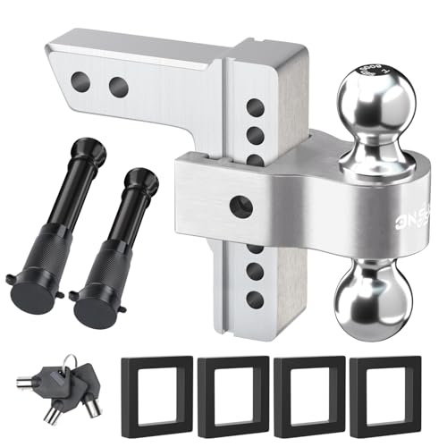 Adjustable Trailer Truck Drop Hitch - Fits 2 Inch Receiver Only, Drop Dual Ball Mount 2" and 2-5/16" Up to 12,500 LBS GTW (Sliver, 8inch) by Onsski - Used condition - US$113.99