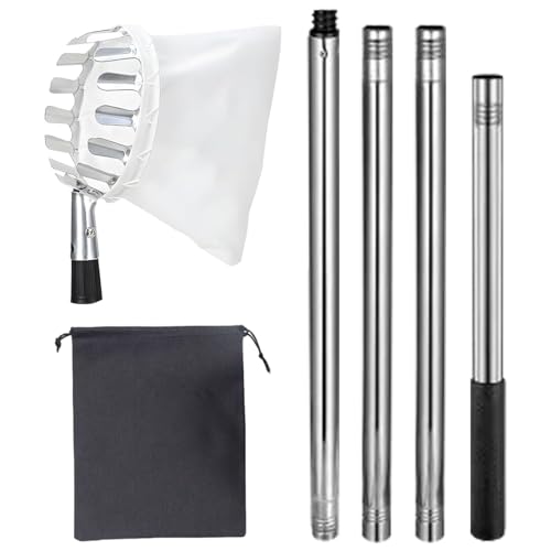 Fruit Tree Picker - 160cm Tree Pickers With Telescopic Handle | Fruit Picker Tool Long Handle | Grabber Reacher Tool | Stainless Steel Adjustable Gadget For Home Outdoor Harvest Farm Agricultural