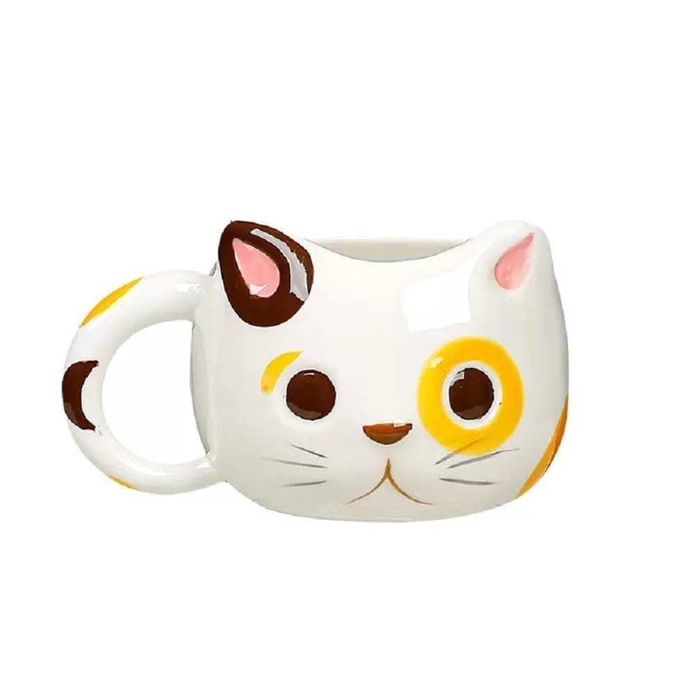 SuperglockT Neuheit 3D Katzentasse lustige Teetasse Porzellan Kaffeebecher mit Henkel süße Bürotasse 400ml Trinkbecher für Katzenliebhaber Mädchen Frauen Männer (Orange)