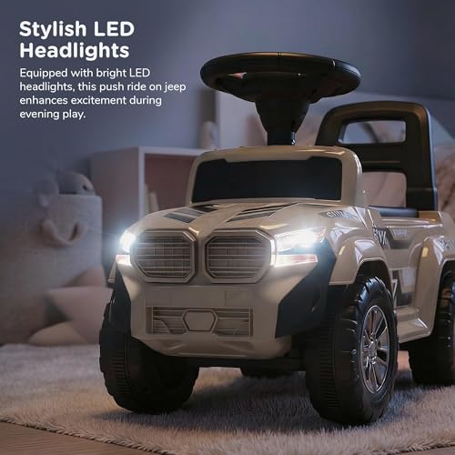 Image of Baybee Nitro Ride on Cars for Kids | Portable Ride on Jeep with High Backrest & Toy Storage | Baby Push Ride ons Toys Car with Music & LED Light | Outdoor Kids Cars for 1 to 3 Years Boy Girl (Desert)