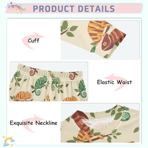 Pajama Sets Long Sleeve Chameleon Pattern on Branches Soft Comfy Sleepwear 2 Piece PJS 3-8T4