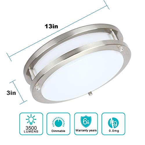 Drosbey 36W Dimmable Led Flush Mount Ceiling Light Fixture, Kitchen Light Fixtures, 13 Inch Ceiling Lights For Bedroom, Bathroom, 3000K/4000K/5000K Adjustbale, Super Bright 3200Lm #TOP3