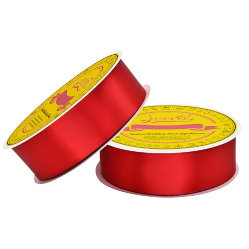 Image of 100 Yards Red Satin Ribbon Polyester Ribbon for Gift Wrapping Very Suitable for Weddings Party Hair Bow Invitation Decorations and More(1-1 /2 inch X 50Yards X 2 Roll)
