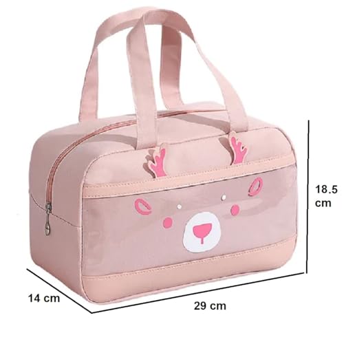 Image of CoolKraft Lunch Bag for School Kids, Girls, Cute Animal Design Bag, Lunch Bag for Office Women Travel Picnic Bag, Insulated Portable Tiffin Bag 29 x 18.5 x 14 cm (Pink & Yellow)