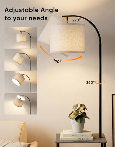 Image of PARTPHONER Floor Lamp with Table, Night Stand with Lamp, Narrow Side Table with 3CCT LED Bulb, Small Coffee Table, Modern End Table with Storage Shelves for Living Room Bedroom, Oak Gray