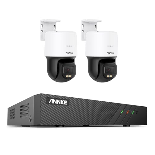 ANNKE 3K PT POE - Set di telecamere di sorveglianza per esterni, 2 telecamere IP con visione notturna a colori F.10-Ture, rotazione di 340°, inclinazione di 110°, audio a 2 vie, allarme di movimento
