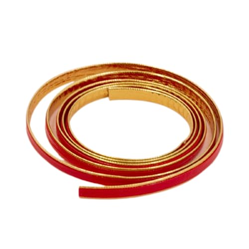 Craftelier - Cinta de Ecopiel para Decorar Proyectos de Scrapbooking, Tarjetería y Manualidades | Tacto Suave y Flexible | Ancho Aprox. 5 mm - Longitud Aprox. 98 cm | Color Rojo con Bordes Dorados