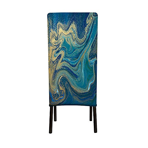 Wondertify Liquid Marble Chair Covers For Dining Room Ink Golden Glitter Marbling Swirl Stretch Slipcovers Chair Protector Decor For Home And Banquet Blue Green Gold #TOP4