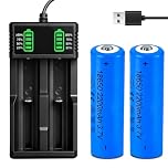 Weciau Rechargeable Battery Charger, 18650 Lithium-ion Battery Charger Set with 2 Pack 3.7V 2200mAh Batteries, 2-Bay Battery Chargers with LED Indicator for 18500 21700 26650 14500 16340 10440 18650